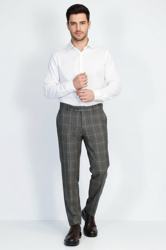 Anthracite Slim Fit Checked Trousers – Wessi