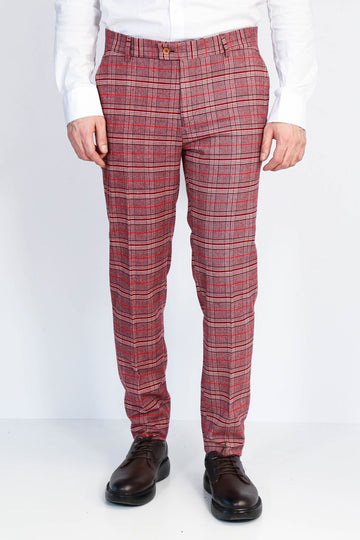 Burgundy Slim Fit Checked Trousers – Wessi