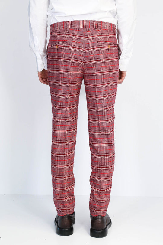 Burgundy Slim Fit Checked Trousers – Wessi
