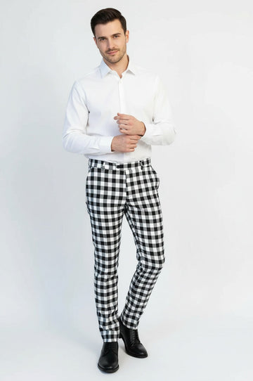 Black Slim Fit Checked Trousers – Wessi