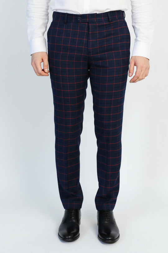 Navy Blue Slim Fit Checked Trousers – Wessi