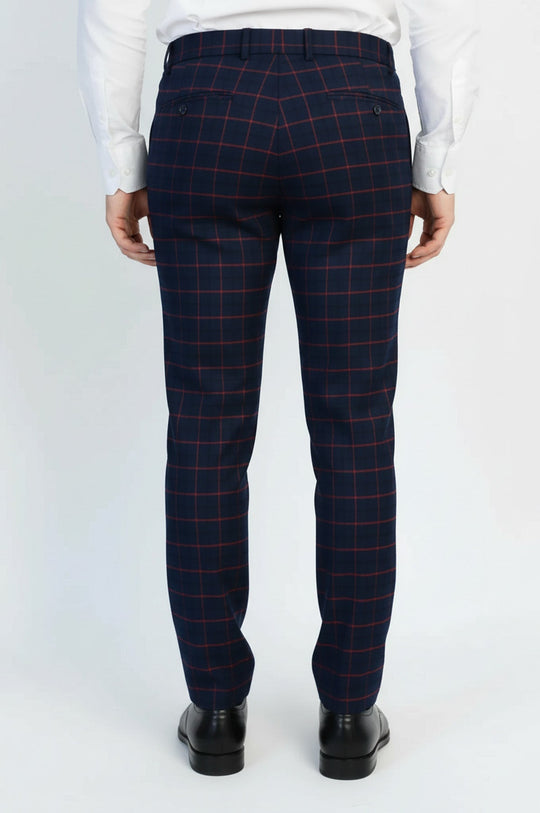 Navy Blue Slim Fit Checked Trousers – Wessi