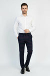 Navy Blue Slim Fit Checked Trousers – Wessi
