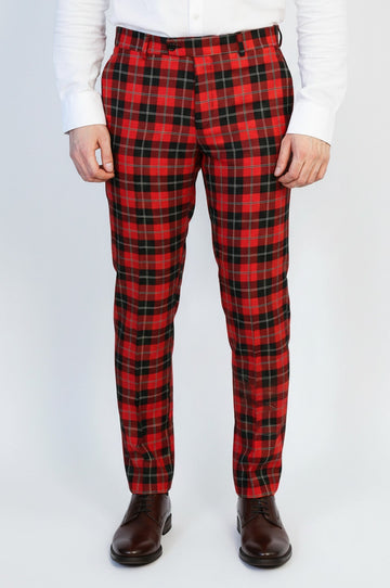Burgundy Slim Fit Checked Trousers – Wessi