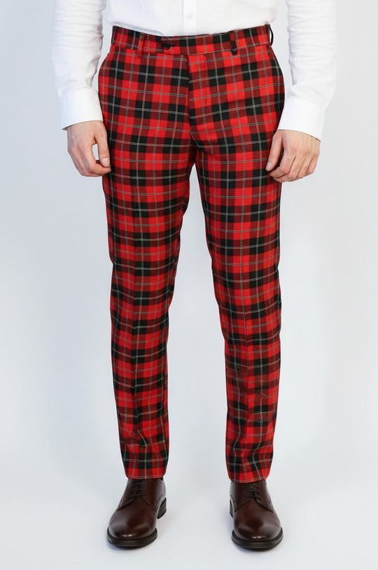 Burgundy Slim Fit Checked Trousers – Wessi