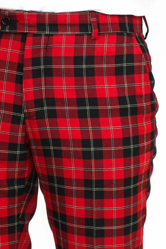 Burgundy Slim Fit Checked Trousers – Wessi