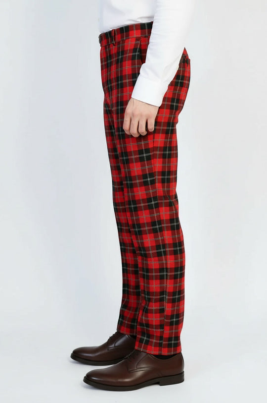 Burgundy Slim Fit Checked Trousers – Wessi