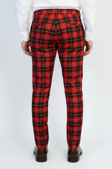 Burgundy Slim Fit Checked Trousers – Wessi
