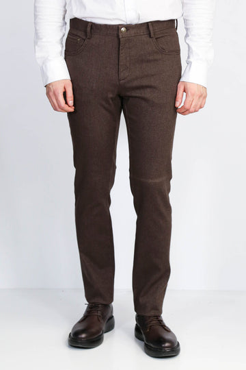 Brown Slim Fit Patterned Cotton Trousers – Wessi