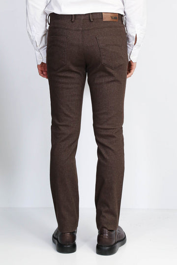 Brown Slim Fit Patterned Cotton Trousers – Wessi
