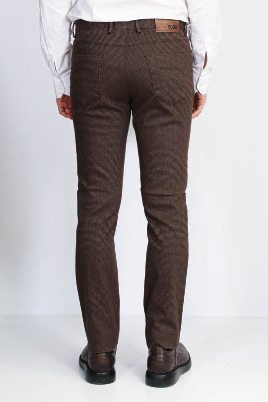 Brown Slim Fit Patterned Cotton Trousers – Wessi