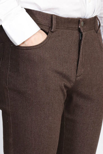 Brown Slim Fit Patterned Cotton Trousers – Wessi