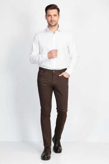 Brown Slim Fit Patterned Cotton Trousers – Wessi