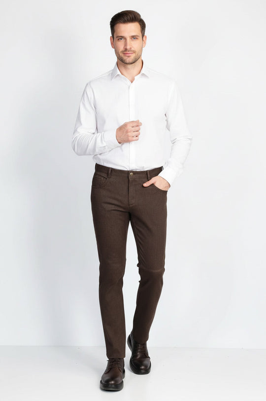 Brown Slim Fit Patterned Cotton Trousers – Wessi
