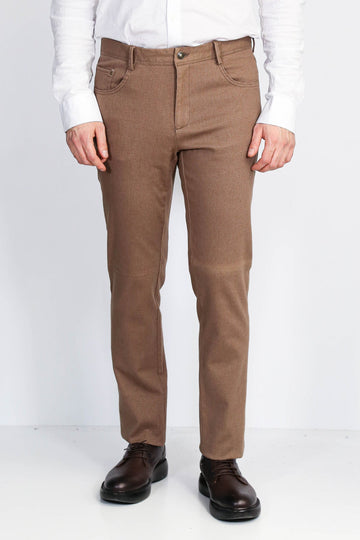 Cream Slim Fit Patterned Cotton Trousers – Wessi
