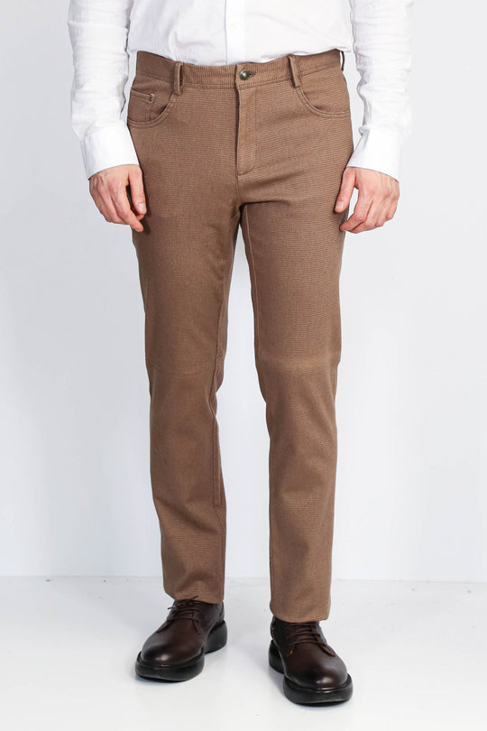 Cream Slim Fit Patterned Cotton Trousers – Wessi