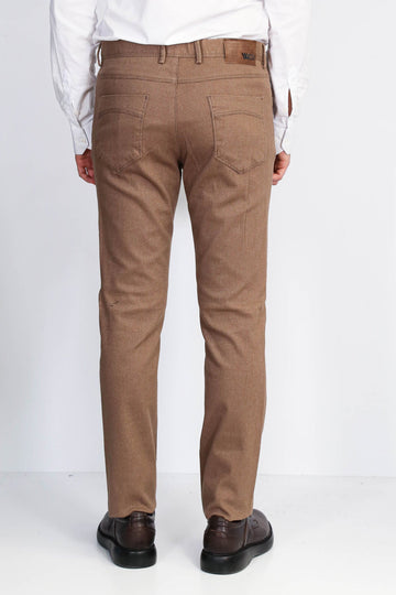 Cream Slim Fit Patterned Cotton Trousers – Wessi