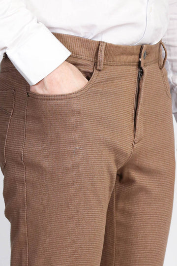 Cream Slim Fit Patterned Cotton Trousers – Wessi