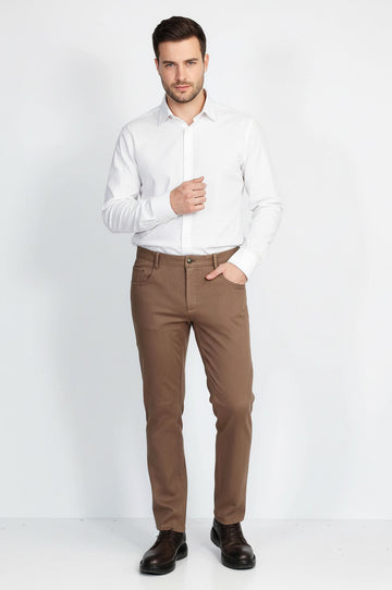 Cream Slim Fit Patterned Cotton Trousers – Wessi