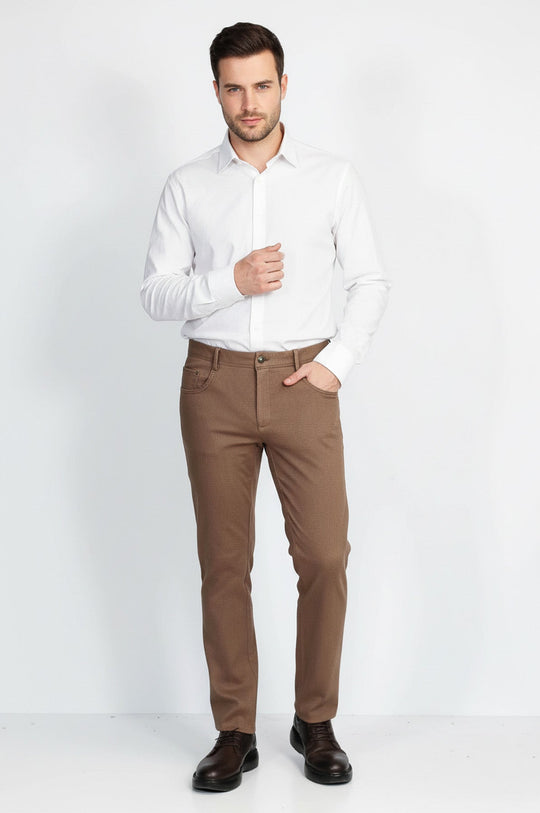Cream Slim Fit Patterned Cotton Trousers – Wessi