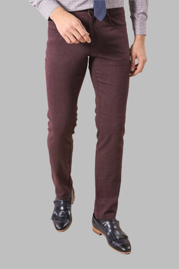 Burgundy Slim Fit Patterned Cotton Trousers – Wessi