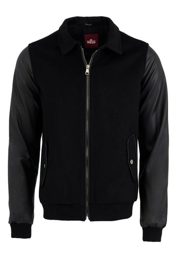 Black Slim Fit Leather Sleeve Cachet Coat – Wessi