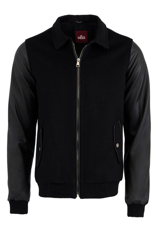 Black Slim Fit Leather Sleeve Cachet Coat – Wessi