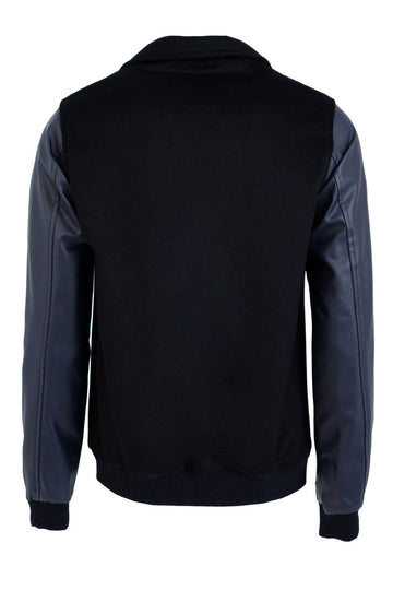Navy Blue Slim Fit Leather Sleeve Cachet Coat – Wessi
