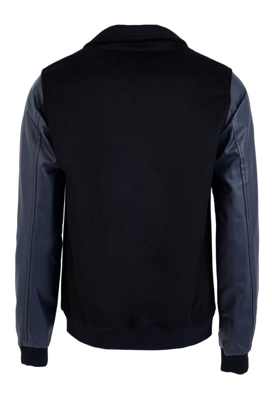 Navy Blue Slim Fit Leather Sleeve Cachet Coat – Wessi