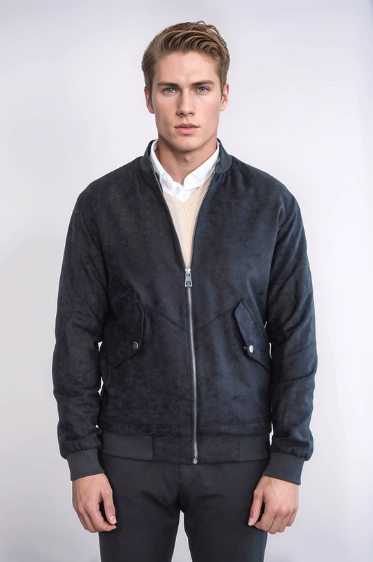 Black Suede Slim Fit Bomber Jacket – Wessi