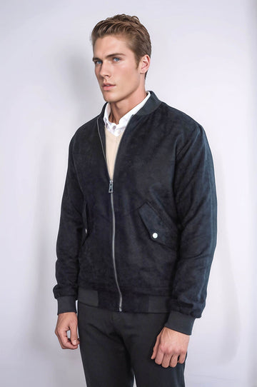 Black Suede Slim Fit Bomber Jacket – Wessi