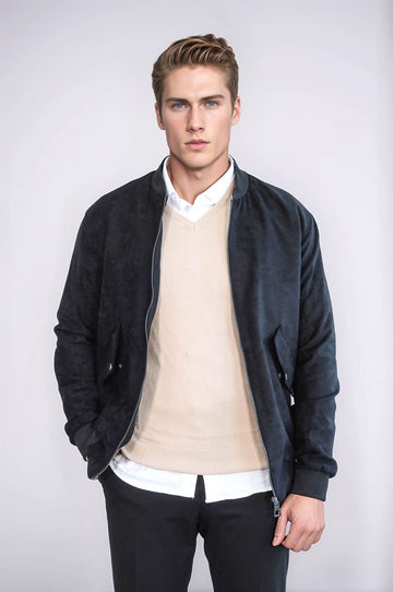 Black Suede Slim Fit Bomber Jacket – Wessi