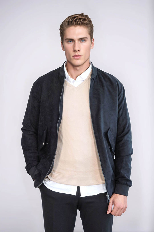 Black Suede Slim Fit Bomber Jacket – Wessi