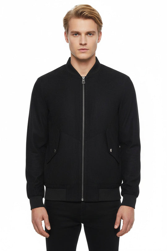 Navy Blue Suede Slim Fit Bomber Jacket – Wessi
