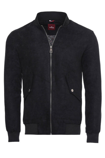 Navy Blue Suede Slim Fit Bomber Jacket – Wessi