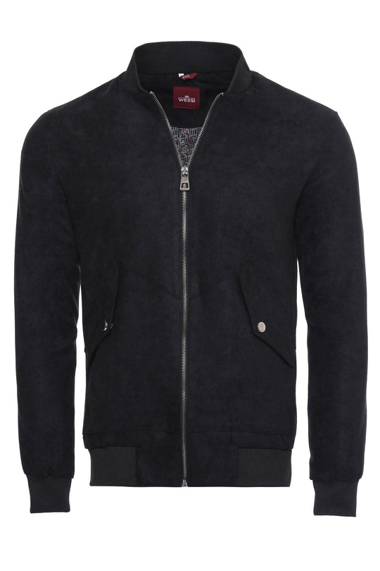 Navy Blue Suede Slim Fit Bomber Jacket – Wessi