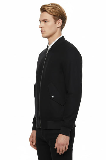 Navy Blue Suede Slim Fit Bomber Jacket – Wessi