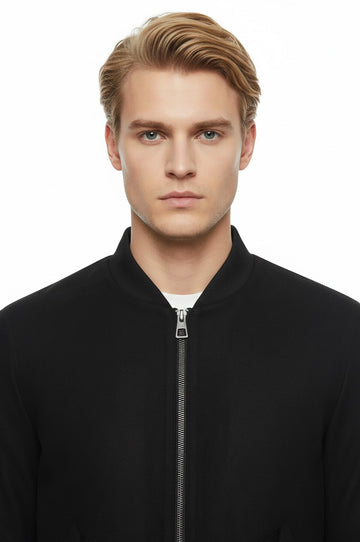 Navy Blue Suede Slim Fit Bomber Jacket – Wessi