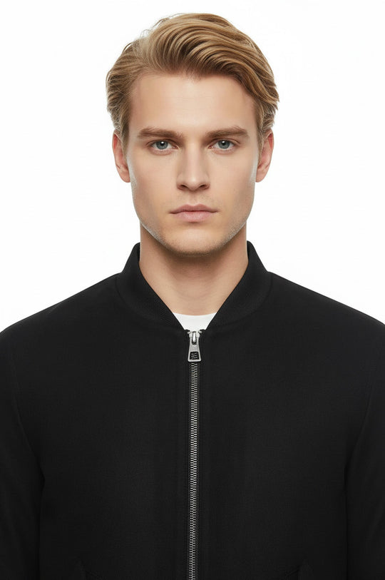 Navy Blue Suede Slim Fit Bomber Jacket – Wessi
