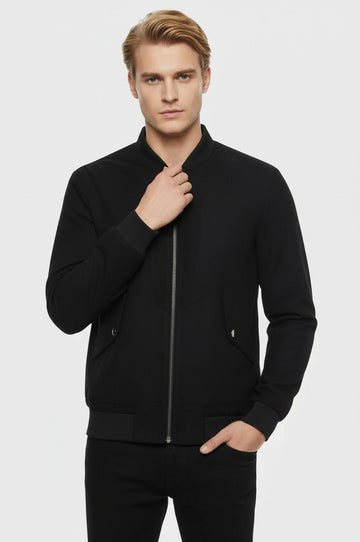Navy Blue Suede Slim Fit Bomber Jacket – Wessi