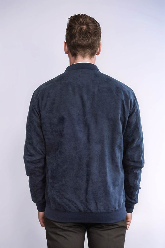 Dark Blue Suede Slim Fit Bomber Jacket – Wessi