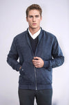 Dark Blue Suede Slim Fit Bomber Jacket – Wessi
