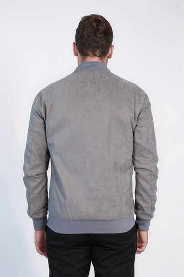 Grey Suede Slim Fit Patch Pocket Bomber Jacket – Wessi