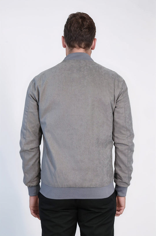 Grey Suede Slim Fit Patch Pocket Bomber Jacket – Wessi