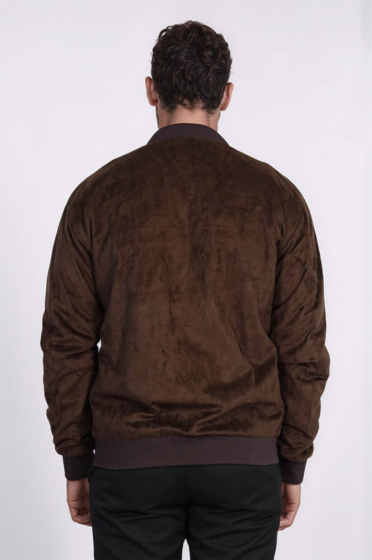 Brown Suede Slim Fit Bomber Jacket – Wessi