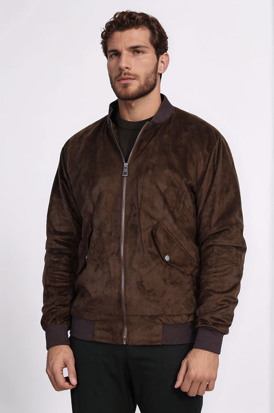 Brown Suede Slim Fit Bomber Jacket – Wessi