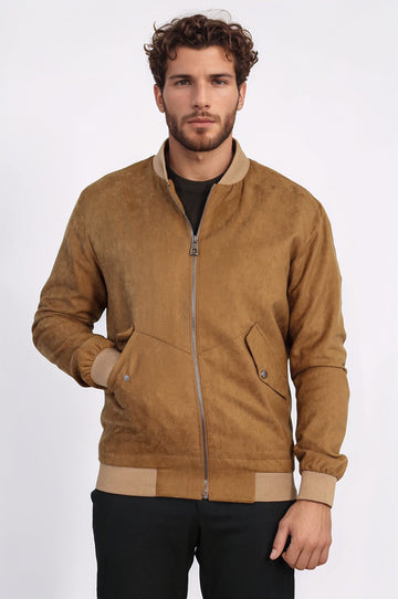 Tan Suede Slim Fit Patch Pocket Bomber Jacket – Wessi