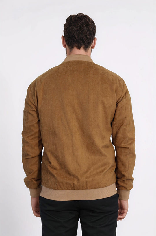 Tan Suede Slim Fit Patch Pocket Bomber Jacket – Wessi