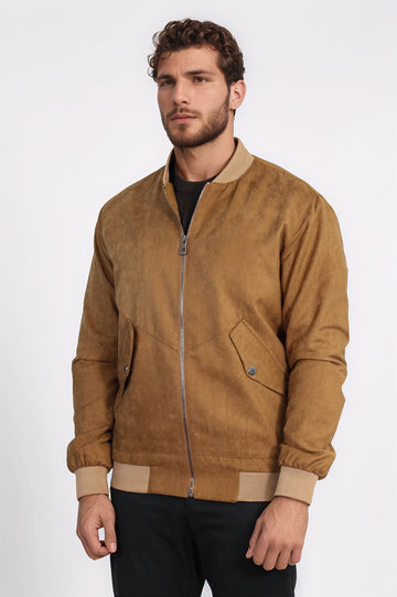 Tan Suede Slim Fit Patch Pocket Bomber Jacket – Wessi