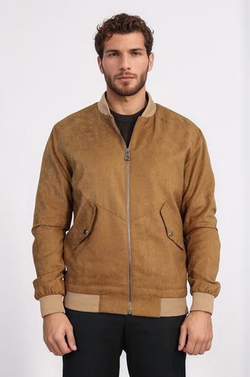 Tan Suede Slim Fit Patch Pocket Bomber Jacket – Wessi